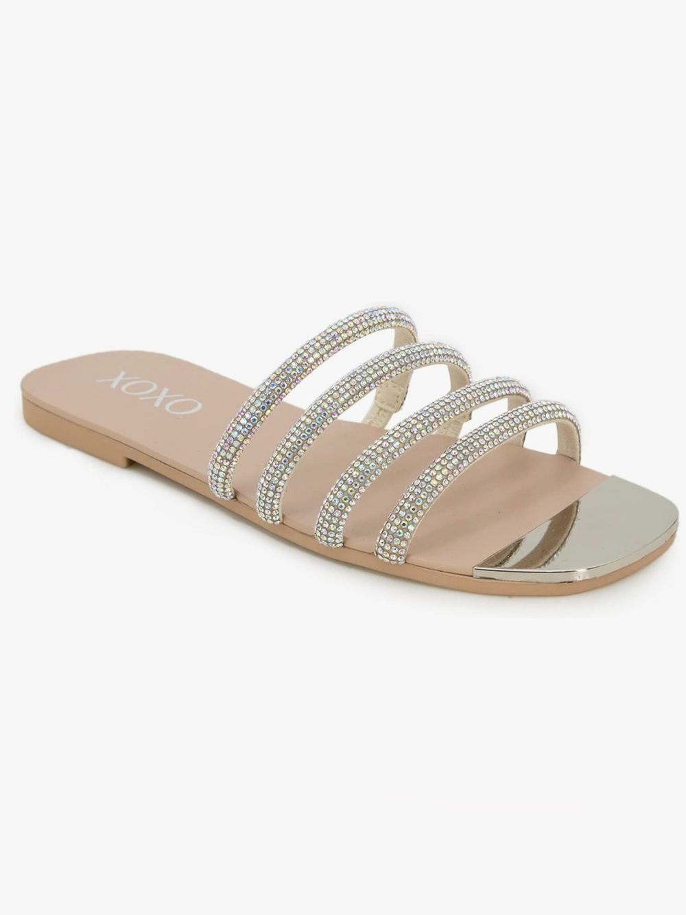 XOXO Nude Rhinestone Tilley Flat Slide Sandals